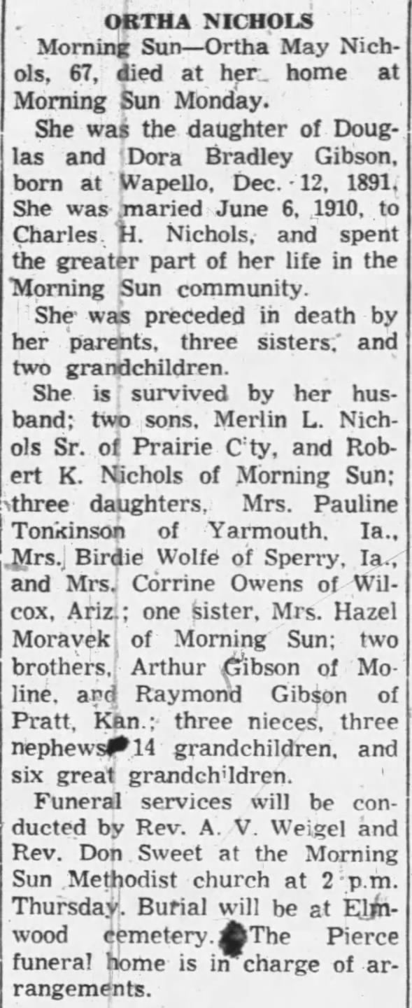 Obituary for Ortha May NICHOLS (Aged 67)